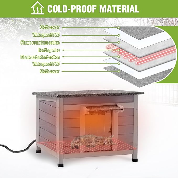 GUTINNEEN Heated Cat House Outdoor Insulated Cat House for Outside Weatherproof Feral Cat Shelter with Heated Pad, Insulated Thermal Liner, Chewproof Cable for Cats (Winter-Ready)