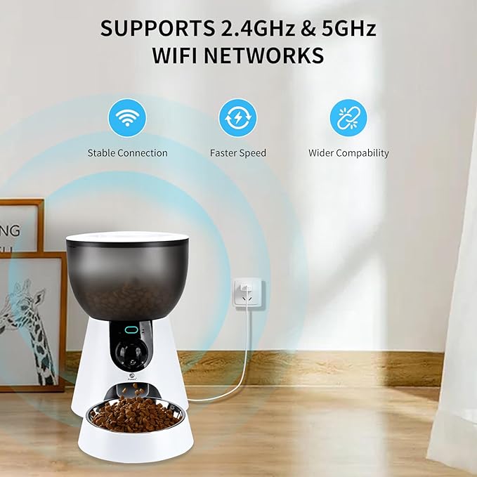 Automatic Cat Pet Feeder Camera, 5G Wi-Fi Smart App Control 4L Timed Cat Dog Food Dispenser 1080 HD Video Recording with Night Vision Two-Way Audio Memory Function Easy to Use