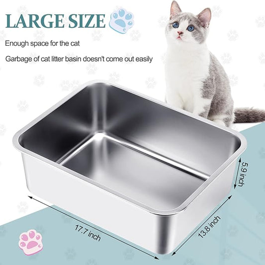 Gerrii 3 Packs Extra Large Stainless Steel Litter Box for Cat with High Sides, Non Stick Smooth Surface, Easy to Clean for Cat Bunny(17.7 x 13.8 x 5.9)