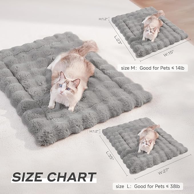 Cat Beds for Indoor Cats Plush Pad Mat with Non-Slip Bottom Faux Fur Soft Kitten Bed for Carriers/Floor/Couch Dog & Puppy Washable 23 x 15 Inch Medium Grey