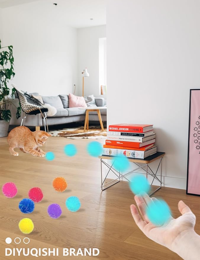 100-Pack Cat Toy Balls – Soft Fuzzy Toys for All Cats to Play and Exercise Indoors (1.5 inch, Cat Toys Pro Collection)