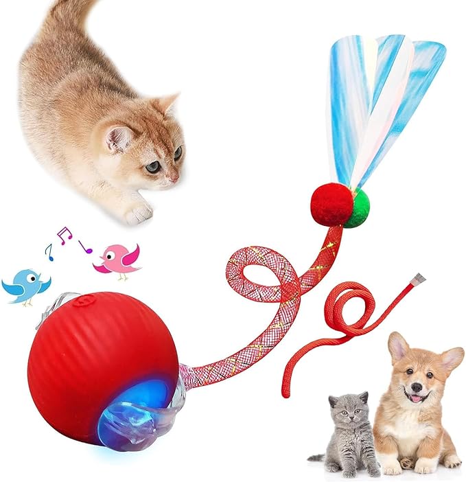 Interactive Cat Ball Toys for Indoor Cats,The 3rd Generation Agile Moving Cat Ball with Elastic Mesh Tail,Automatic Kitten Toys for Bored Indoor Adult Cats,Motion Activated (1pcs of Pack)