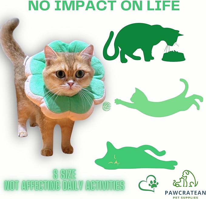 Adjustable Comfy Flower Style Elizabeth Collar for Cats Puppies Soft Recovery Cone Pet Protective Neck Collar (Green, Samll)