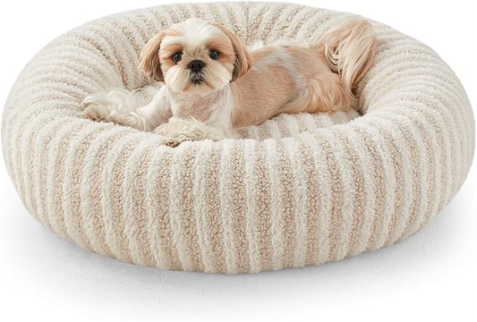 MIXJOY Donut Dog Bed for Small Dogs, Washable Donut Small Puppy Bed, Round Cat Beds with Anti Slip Bottom, Calming Dog Beds with Removable Zipper Cover, 23"x23"x8", White