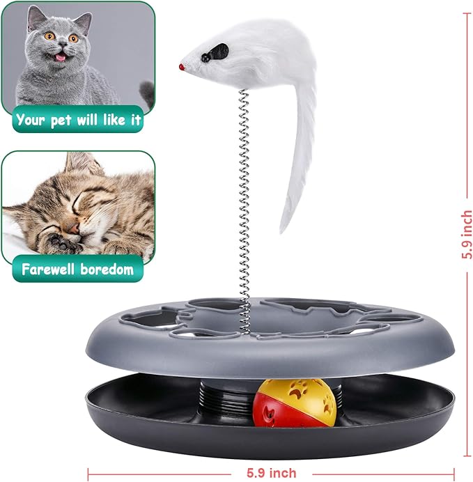 Interactive Kitten Toys Roller Track with Catnip Spring Pet Toy with Exercise Balls Teaser Mouse for Indoor Cats (Soft Grey)