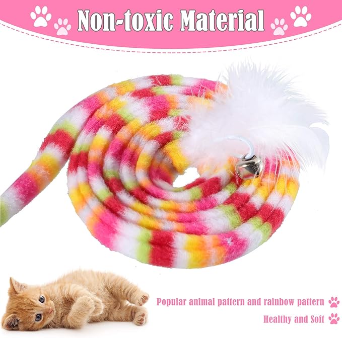 6 Pieces Cat Toys Interactive Cat Wand Toys with Feather and Bell Safe Teaser Catcher Stick Toy Colorful and Sounding Christmas Wand for Cats Kittens Training Pets Exerciser