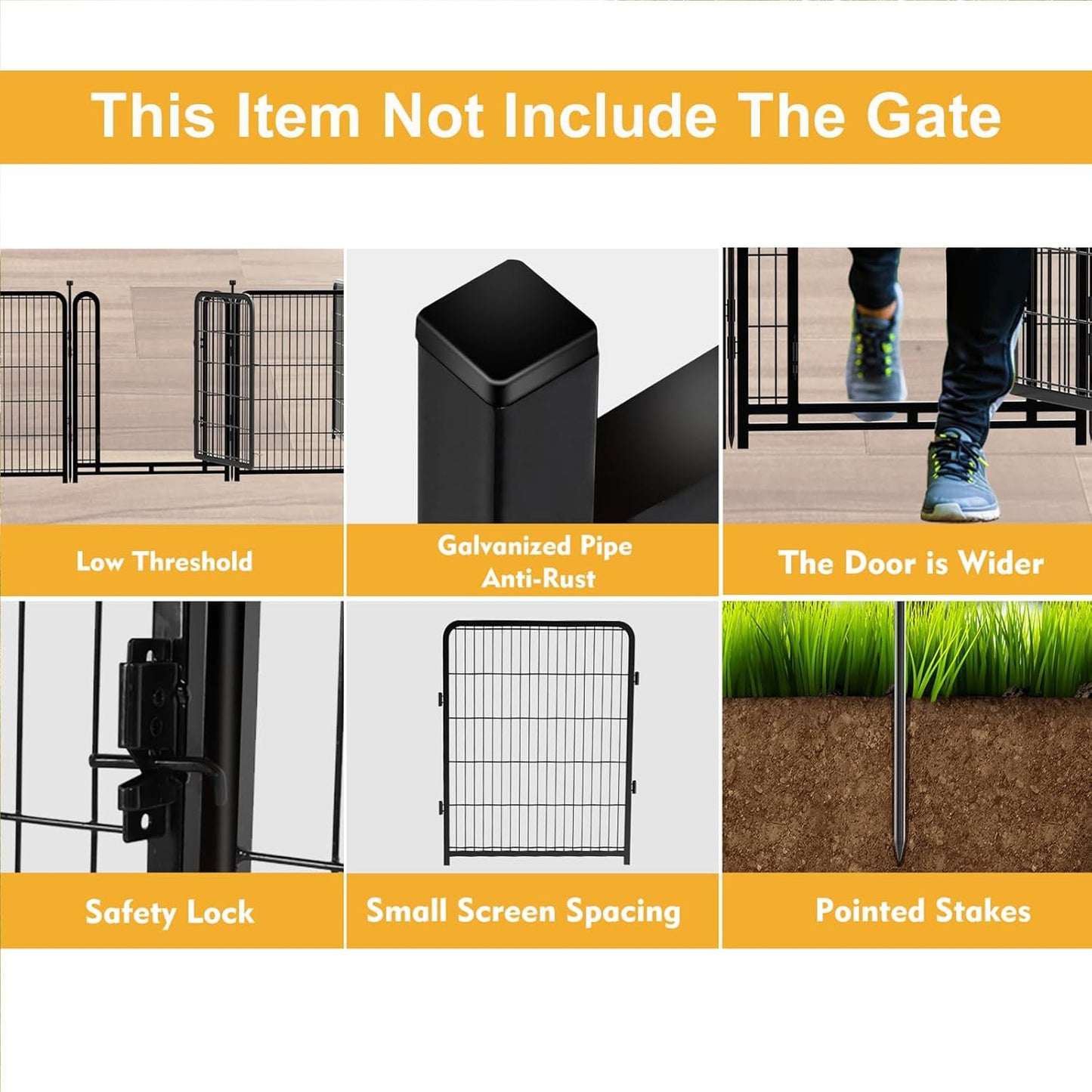 Doorless Dog Playpen 56inch 10 Panels, Dog Fence Outdoor for Yard, Garden Fence for Medium/Large Pets. Black Dog Pens Total22.1 Ft(L)