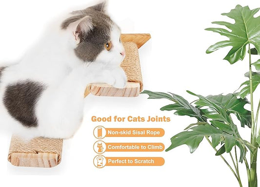 Cat Wall Steps 2-Pack, Two Step Cat Climbing Shelves, Wall-Mounted Reversible Stairway with Durable Sisal Scratching Rope, Ideal for Perching, Climbing, and Playing Furniture