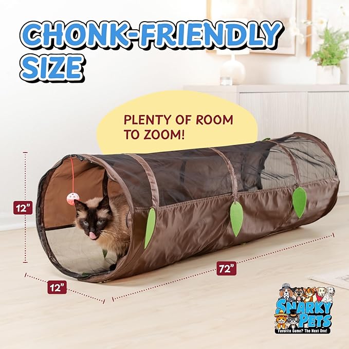 Tunnel for All Cats (Even Chonks)–Collapsible Crinkle Tube of Chaos w/Mesh Windows & Bell Ball – Interactive Cat Toy, Chonky Tunnel, Cat Bed & Zoomie Track for Chonkys, Kittens & Ferrets