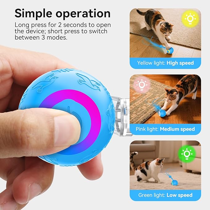 Interactive Cat Toys Ball for Indoor Cats,Automatic Kitten Toys for Bored Indoor Adult Cats,Motion Activated,USB Rechargeable (Blue)