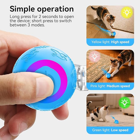 Interactive Cat Toys Ball for Indoor Cats,Automatic Kitten Toys for Bored Indoor Adult Cats,Motion Activated,USB Rechargeable (Blue)