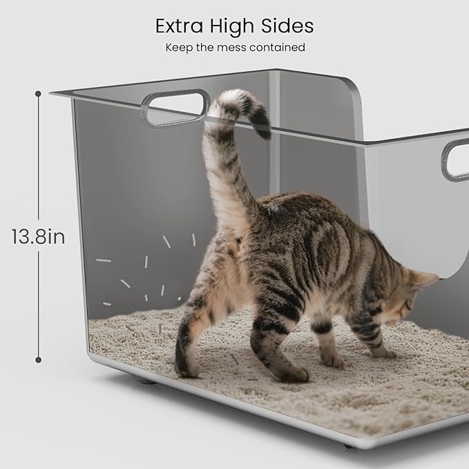 Enclosed Stainless Steel Cat Litter Box 13.8” High Sides, Extra Large Litter Box for Big Cats, XL Metal Kitty Litter Pan Pet Toilet with Wheels for Easy Mobility, Anti-Leakage, Non-Sticky, Easy Clean