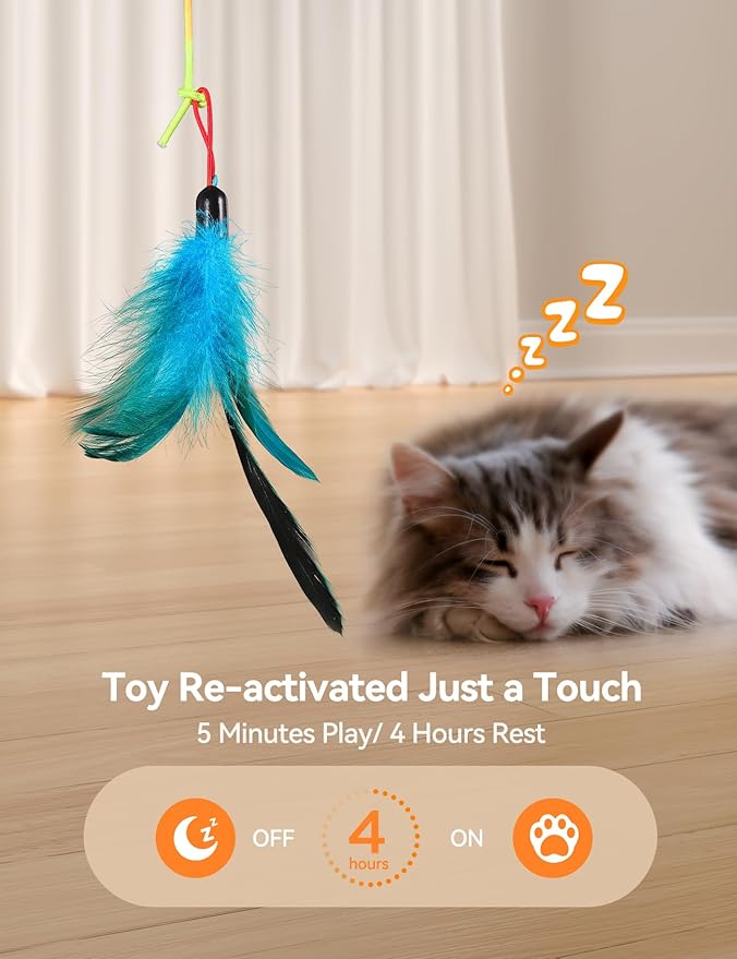 Laser Cat Toys for Indoor Cats, Interactive Cat Toy LED Light Hanging, Cats Wand Toy Feather, Feather & Mouse for Bored Adult Kitten Exercise, White