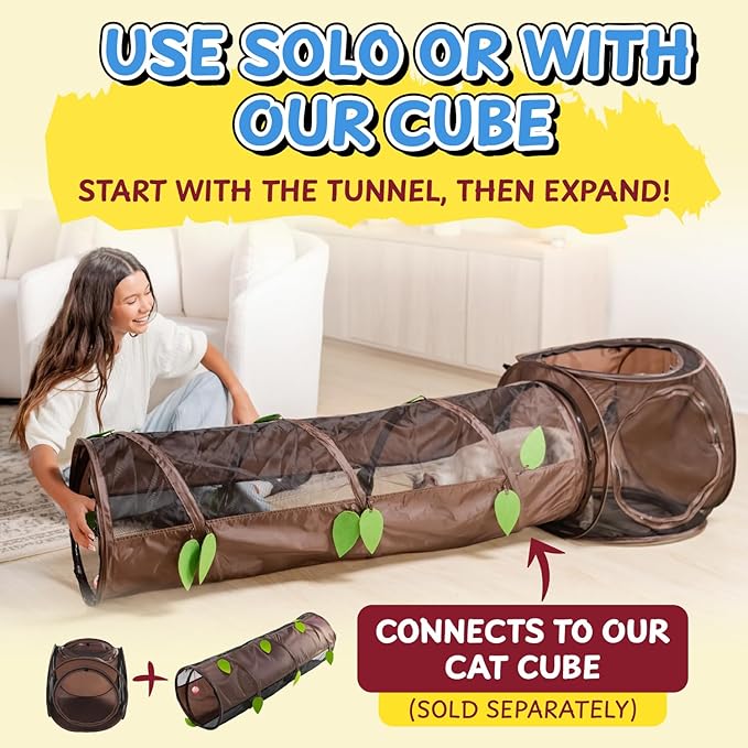 Tunnel for All Cats (Even Chonks)–Collapsible Crinkle Tube of Chaos w/Mesh Windows & Bell Ball – Interactive Cat Toy, Chonky Tunnel, Cat Bed & Zoomie Track for Chonkys, Kittens & Ferrets