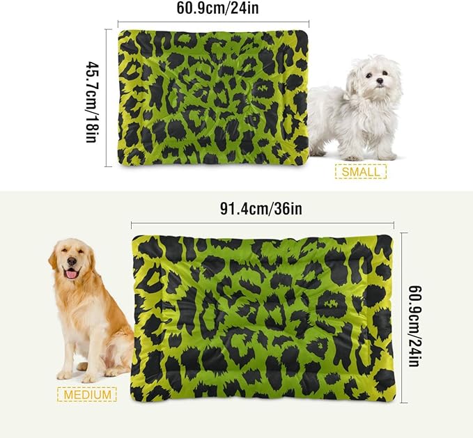 Green Leopard Print Pet Bed Cute Dog Bed Mat Absorbing Non Slip Pad Pet Sleeping Mat for Small, Medium, and Large Dogs Puppy Cat 24 in x 18 in
