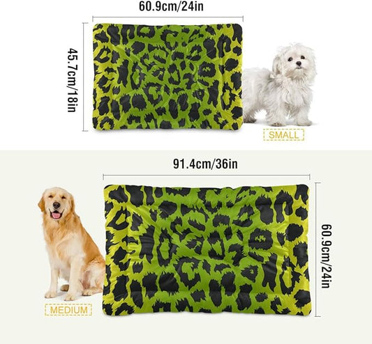 Green Leopard Print Pet Bed Cute Dog Bed Mat Absorbing Non Slip Pad Pet Sleeping Mat for Small, Medium, and Large Dogs Puppy Cat 24 in x 18 in