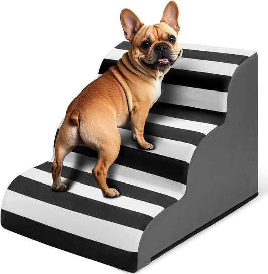 JOEJOY Curved Dog Stairs Ramp for Small Dogs 15.5" H, 3-Step Dog Stairs for High Beds and Couch, Pet Steps for Small Dogs and Cats, Non-Slip Balanced Pet Step Indoor