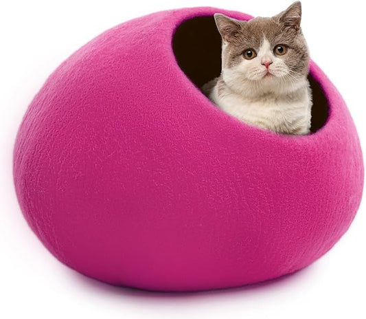 Woolygon Premium Wool Cat Cave Bed - Felt Cat Cave Handmade from 100% Merino Wool, Pet Friendly Felt Cat Bed for Indoor Cats and Kittens