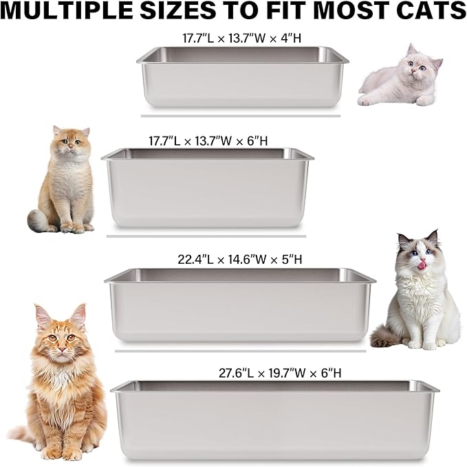 Stainless Steel Litter Box, 28" X 20" X 6" Steel Litter Box XXL No Smell, Extra Large Metal Litterbox for Big Cat, Multiple Cats, Non Stick, Easy Cleaning