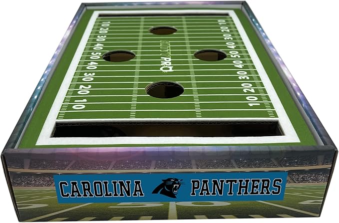 NFL Carolina Panthers Football Stadium Cat Scratcher Find & Play Box With 2 Jingle Bell Balls - Game Day Toy, Field Felt Scratcher, Play and Lounge Stimulating Game