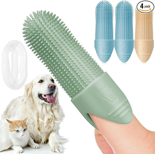 4 Pack Dog Toothbrush, 360° Cleaning Finger Brush for Dogs Teeth, Food Grade Silicone Pet Brush Fits Most Fingers, Puppy Toothbrush for Dogs & Cats Dental Care
