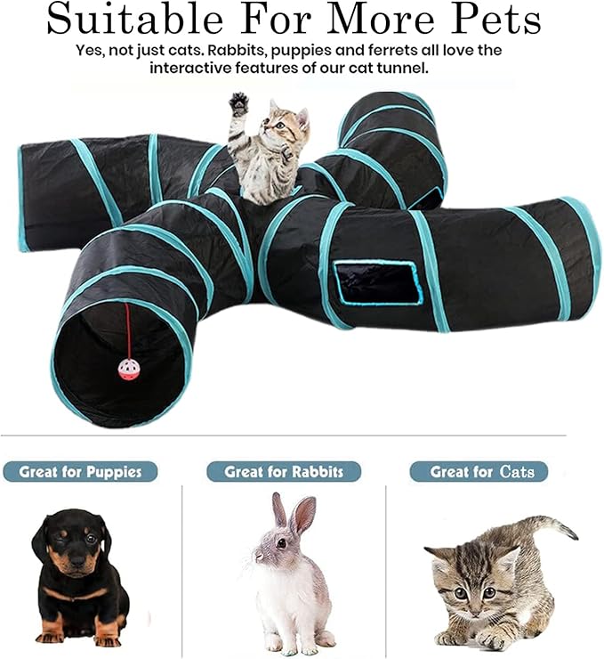 Cat Tunnel,4 Way Large Collapsible Tunnels Tube Upgrade with 5 Peek Hole,S-Shaped Maze House Play Toy Interactive Cat Toy for Cat Kitten Kitty Rabbit