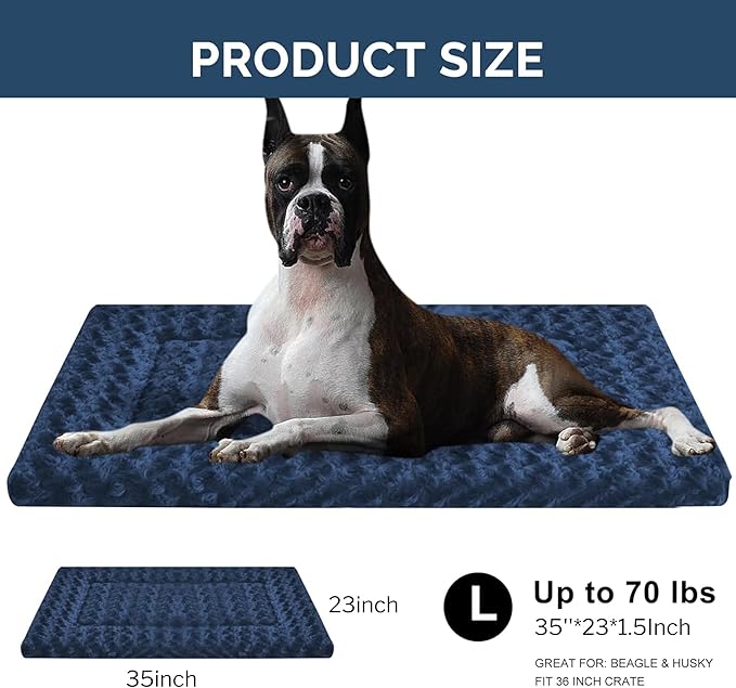 Dog Beds Crate Pad, Dog Bed Mat for Large Dogs Sleeping, Soft, Durable, Washable & Anti-Slip Crate Pads, Reversible Kennel Mat L(35”*23“*1.5”)