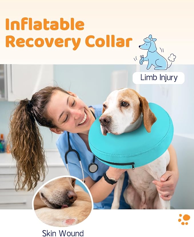 Supet Inflatable Dog Cone Collar for Large Medium Small Dogs, Soft Cone Collar for Dogs Cats, ECollar Doggie Neck Donut Dog Cone Alternative After Surgery