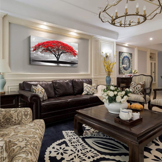 canvas wall art for living room bathroom Wall Decor Black and white landscape red tree moon scenery Hang painting Home Decorations for office bedroom kitchen Works canvas Prints pictures 20" x 40"inch