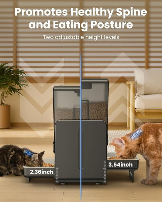 Automatic Cat Feeder with 5G WiFi for 2 Cats, Adjustable Height for Small Pets, Dual Bowls, 20 Cups/5L Dry Food Auto Pet Dispenser, Voice Record, Timed Cat Feeder with APP Control