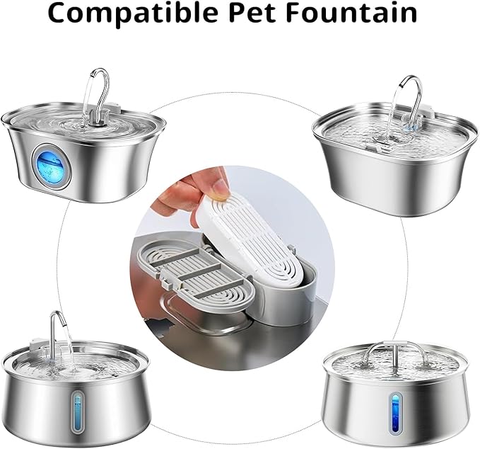 9 Packs Cat Water Fountain Filter for 3.2L/108oz Cat Drinking Fountain and 4L/134oz Stainless Steel Pet Water Fountain(9 Filters & 9 Pre-Filter Sponges)
