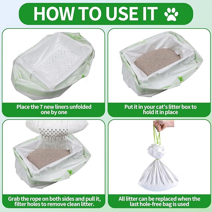 28 Count Cat Litter Box Liners with Holes, Cleaning Supplies with Durable Drawstring, Heavy Duty Self-Cleaning Cat Litter Bags, Thick Scratch Resistant (28)