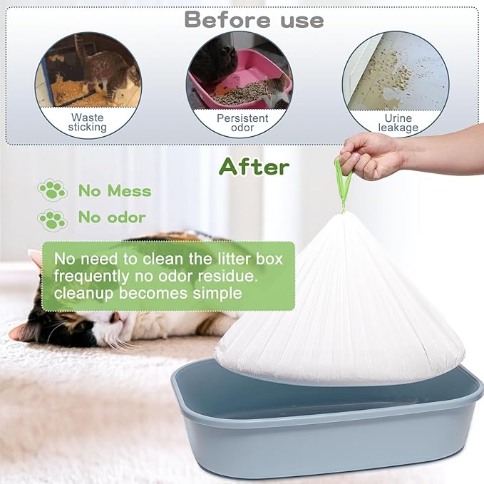 Litter Box Liners Large, Jumbo Drawstring Cat Litter Bags, Extra Thick Litter Pan Liners Heavy Duty, 36"x16",30 Count