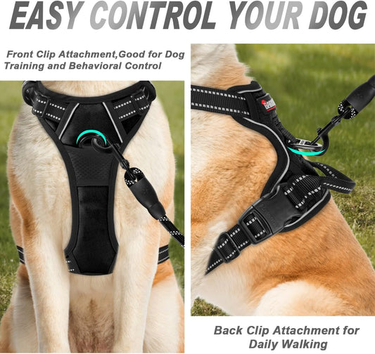 BARKBAY No Pull Dog Harness Front Clip Heavy Duty Reflective Easy Control Handle for Large Dog Walking(Black,XL)
