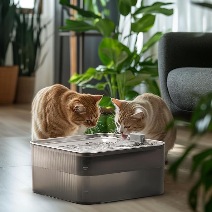 FUKUMARU Dog Water Fountain - 1.8 Gal/236oz/7L Ultra Quiet Pump (28.5dB) & 4-Stage Filter System Stainless Steel & ABS Kitty Water Fountains for Multi-Cat/Dog Homes, with 3 Filters