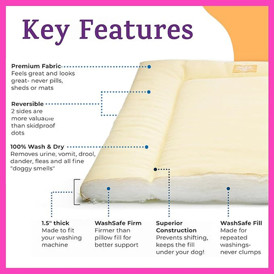 Pet Dreams Dog Crate Pad - Washable Kennel Mat, Crate Pads for Dog Cages, Non-Toxic, Flat Indoor Cat Bed, Fits iCrate 18, 24, 30, 36, 42, 48 Inches (Ivory, X Small, 18")