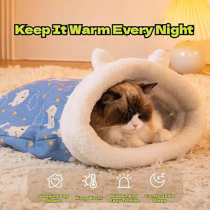 Cozy Sleeping Bag, Cozy Nest for Cats and Dogs, Soft Cat Dog Sleeping Bag, Cat Sleeping Bag for Indoor, Warm Nest for Indoor Cats&Small Dogs, Semi-Enclosed Design (Avocado(Without Ear), Medium)