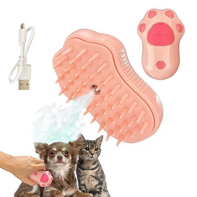 Cat Steam Brush,3 In1 Spray Cat&Dog for Hair Shedding and Cleaning,Silicone Spa Massage Pet Steamer Brushes with Misting Bathing&Dry Cleaning,Pet Grooming Steam Comb