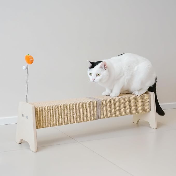 PETKARAY Horizontal Scratching Post, 30" Sisal Cat Scratch Pad, Large Cat Scratcher with Spring Toy, Protect Furniture for Indoor Kitten