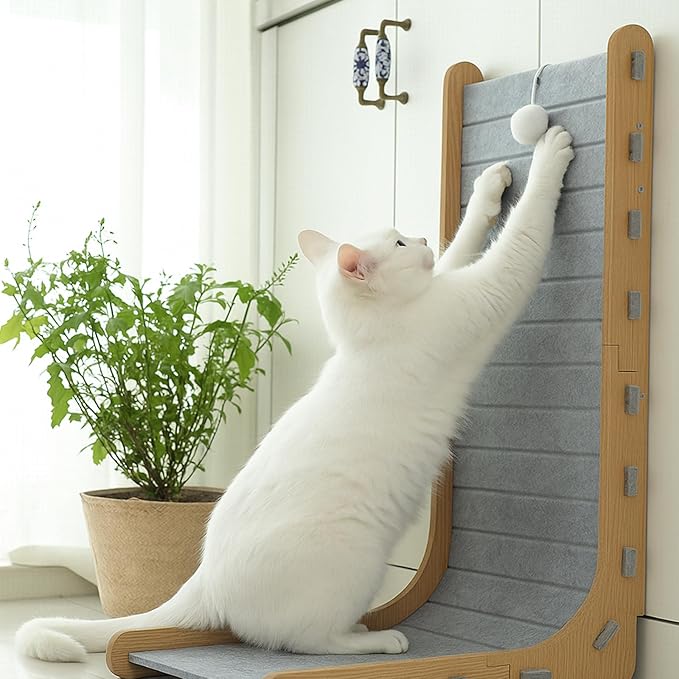 Cat Scratcher for Indoor, 26.8 Inch L Shape Cat Scratching Board, Felt Cat Scratchers Pads with Ball Toy(Grey)