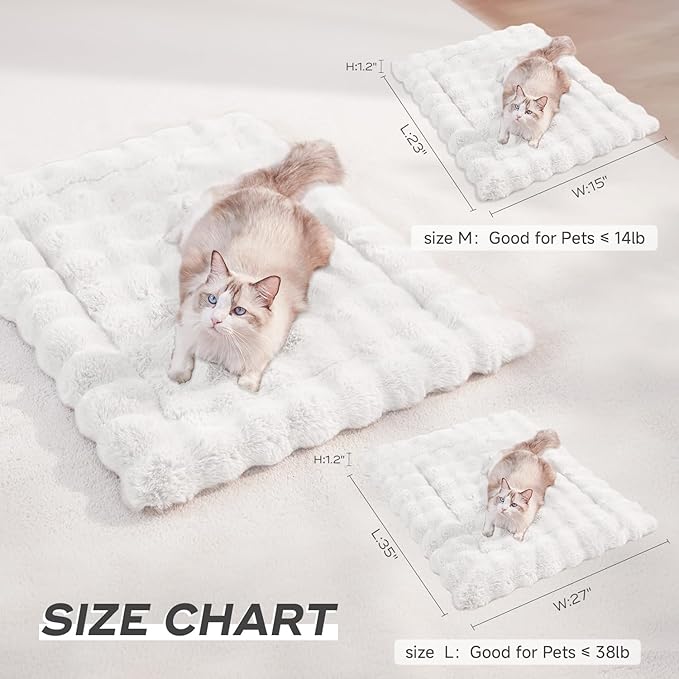 Plush Dog Bed Mat Faux Fur Cat Beds for Indoor Cats with Anti-Slip Bottom Kitten Self Warming Bed for Couch/Floor/Dog & Puppy Friendly 35 x 27 Inch Large White