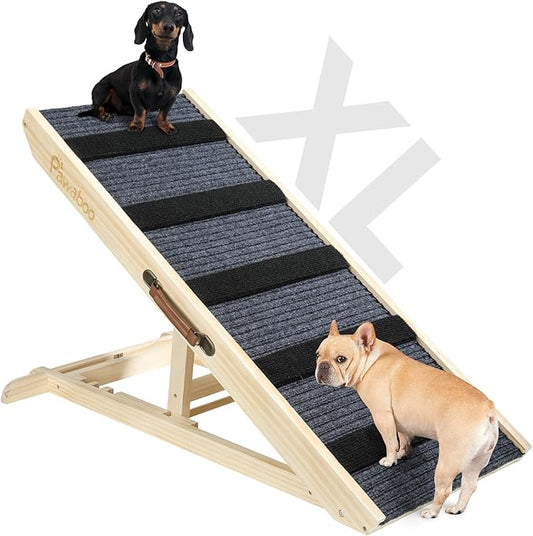 Large Dog Ramp for Bed Couch, Extra Wide Portable Wooden Pet Ramp, 4 Adjustable Height from 11.6'' to 22.4'', Pet Step for Small Medium Dog Cat with Non-Slip Mat, Up to 143lbs, Use for Car Couch Bed