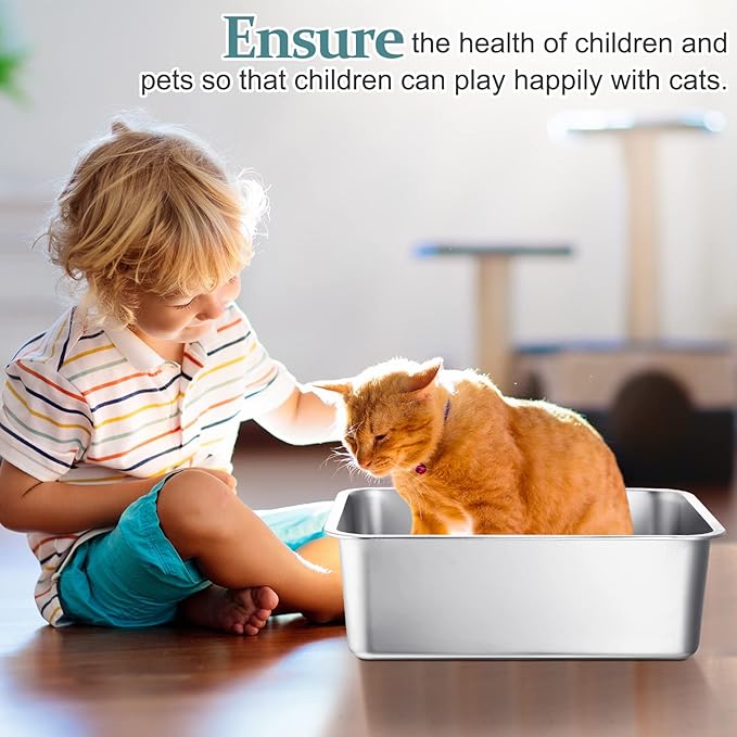 Gerrii 3 Packs Extra Large Stainless Steel Litter Box for Cat with High Sides, Non Stick Smooth Surface, Easy to Clean for Cat Bunny(17.7 x 13.8 x 5.9)
