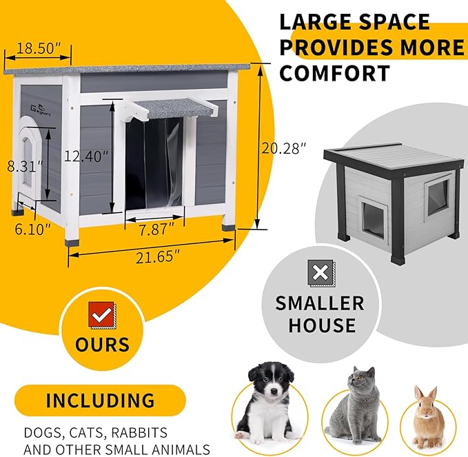 GEGURI Outdoor Cat House, Weatherproof Feral Cat Shelter for Winter