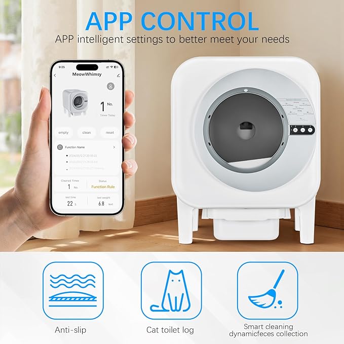 Self-Cleaning Cat Litter Box, Automatic Smart Litter Box with WiFi APP Control, Health Tracking & Odor Eliminator, Large Capacity for Multiple Cats, Safety Lock & Ultra-Quiet Operation
