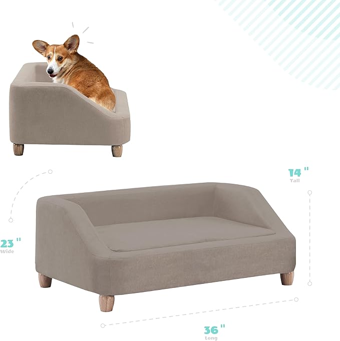 Critter Sitters 36-In. Microfiber Tan Rectangular Dog Sofa for Medium-Sized Dogs, Modern and Stylish Elevated Sofa Bed for Home or Apartment, Comfortable and Easy to Clean