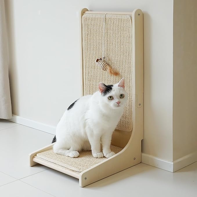 Meeyoview Cat Scratcher, 27.5 Inch L Shape Cat Scratch Pad, Sisal Cat Scratching Board with Mouse Toy, Vertical Cat Scratcher for Indoor Cats