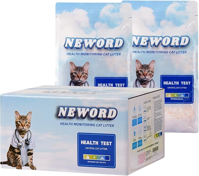 NEWORD Health Monitoring Crystals Cat Litter Health Indicating Silica Gel Cat Litter, Color-Changing, 12lb, Urine PH Levels Detection Non-Clumping Superior Odor Control Absorbent Lightweight