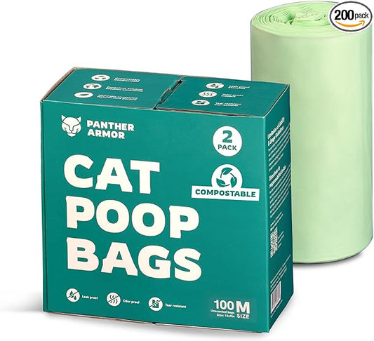 Panther Armor Poop Bags - 200x Cat Litter Bags for Poop - 13x9in Kitty Litter Unscented Leak Proof Cat Poop Bags - Litter Box Trash Bags - Odor Proof Cat Litter Disposal System