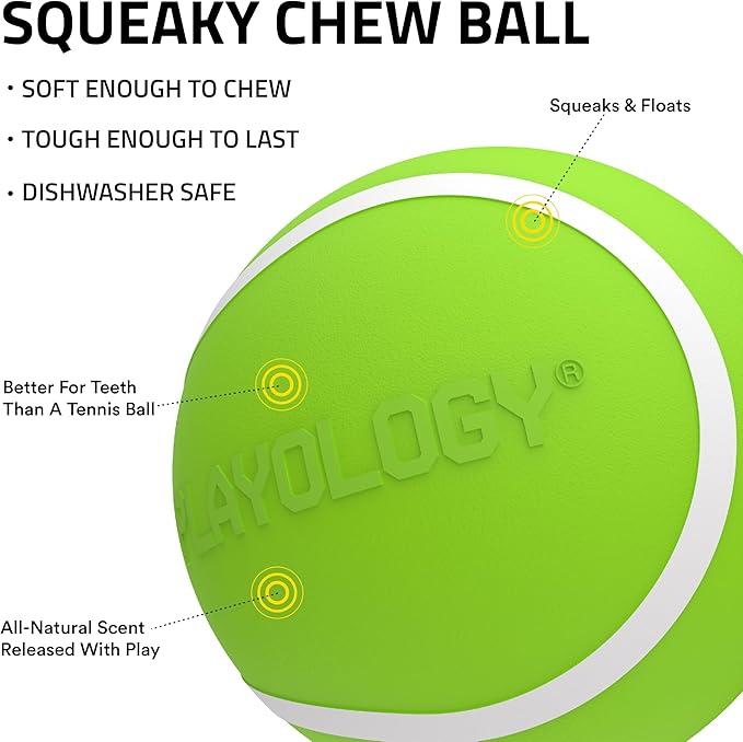 Playology Dog Toys | Squeaky Chew Ball - Squeaky and Bouncy Durable Floating Fetch Ball for Dogs (Value 3-Pack) | Small Chicken Scented Toy - Easy to Clean and Made from Non Toxic Materials